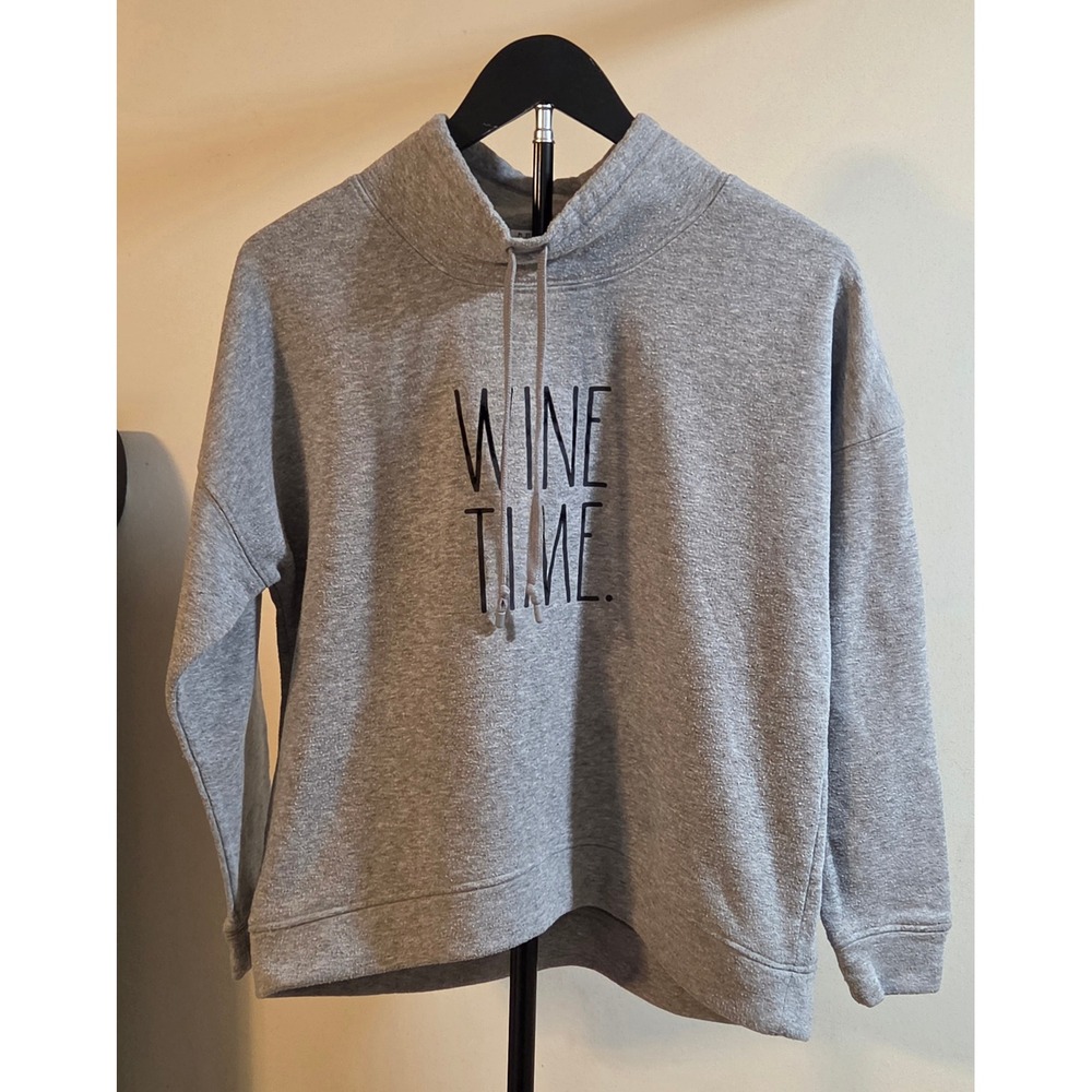 Rae Dunn Wine Time Funnel Neck Sweatshirt Women's Size XS Gray